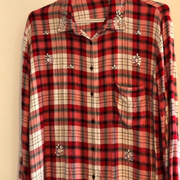 Guess plaid shirt with embroidered gemstones - Picture 4 of 6